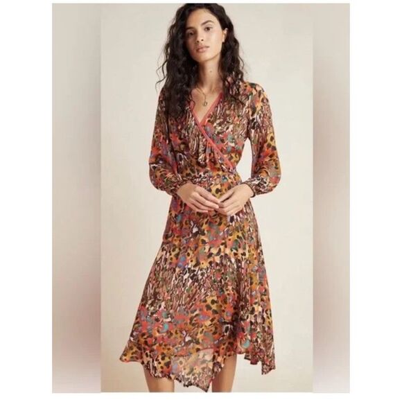 ANTHROPOLOGIE x BL-NK‎ Jenny Maxi Wrap Dress Sz Large Boho Lined - Picture 1 of 9